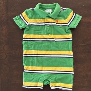 Ralph Lauren Striped Green and Yellow Baby Romper
